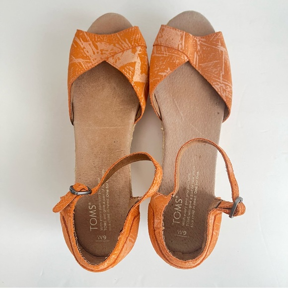 Toms Platform Espadrille Wedge Sandals Open Toe -Orange Sz 9 - Picture 4 of 7